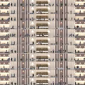 Multi Storey Office Building Exterior With Balconies And People On Each Floor