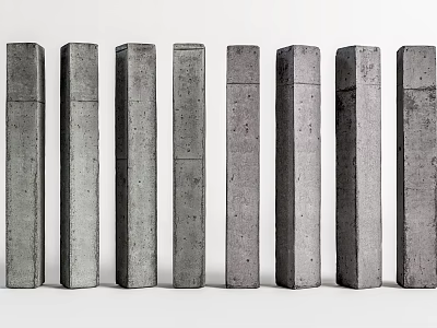 Several Gray Concrete Columns With Different Designs Arranged In A Row 3d model