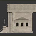 Classical Stone Building With Columns Steps Red Door And Flanking Statues 3d model