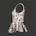 Sleeveless White Dress With Pink Floral Pattern And Ruffled Hem