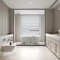 Modern Bathroom Interior Design With Bathtub Towel Vanity Mirror And Striped Walls