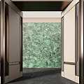 Sleek Modern Partition With Metal Frame And Green Decorative Panel In Interior Entrance