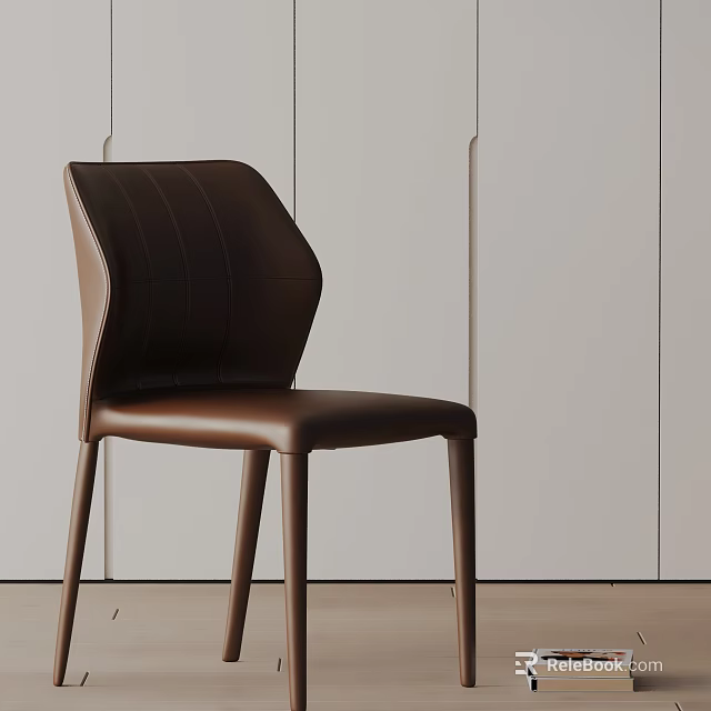 Modern Brown Leather Dining Chair With Curved Back And Sleek Legs In Dining Room 3d model 