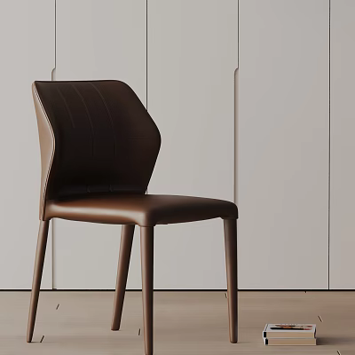 Modern Brown Leather Dining Chair With Curved Back And Sleek Legs In Dining Room 3d model