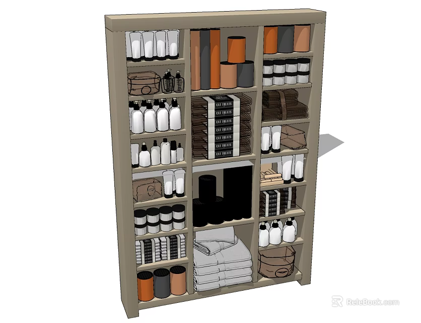 Essential Bathroom Accessories Organized On Multi Tiered Shelving Unit With Jars And Towels 3d model 