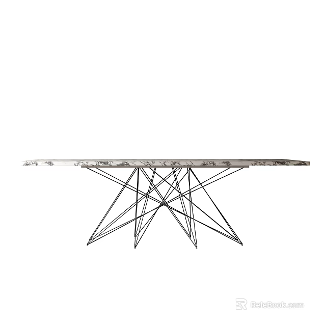 Contemporary Dining Table With Geometric Metal Base And Smooth Extended Tabletop 3d model 