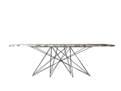 Contemporary Dining Table With Geometric Metal Base And Smooth Extended Tabletop 3d model