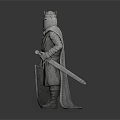 Medieval Knight Stone Statue With Helmet Armor Shield Sword And Cloak