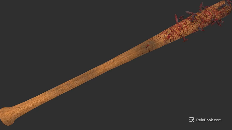 Wooden Spiked Melee Weapon With Bloodstained Surface For Combat Use 3d model 
