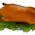 Roast Duck Served on Fresh Green Lettuce Leaves on White Plate