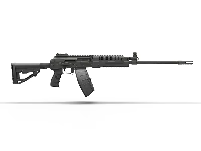 Black Modern Rifle with Long Barrel Magazine and Tactical Stock Design 3d model