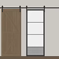Wooden Sliding Barn Doors With Cross Panel And Mesh Insert Design On Black Track
