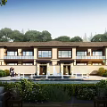 Townhouses With Fountain Landscape And Outdoor Lounge Area