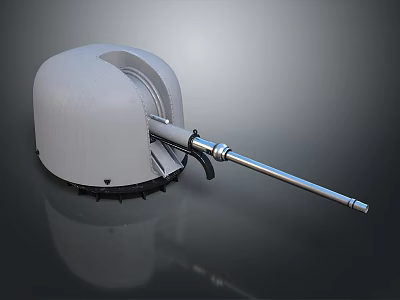 Military Artillery Weapon With White Rounded Main Body Silver Extended Barrel And Black Base Details 3d model