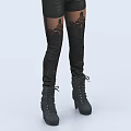 Black Thigh High Boots With Lace Details And Lace Up Design