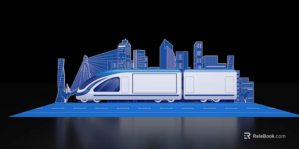 Check in Process With High Speed Train And Modern City Skyline 3d model