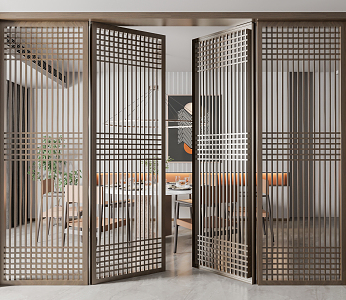 New Chinese style double door double door partition 3d model