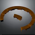 Curved Wooden Furniture With Circular Seating Design And Small Center Piece