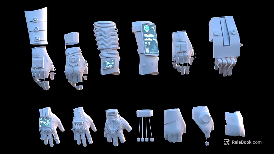 Various Mechanical Gloves 3D Models With Digital Display And Different Structures 3d model 
