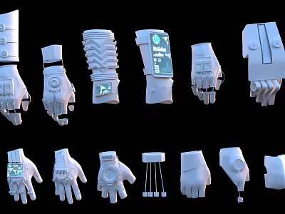 Various Mechanical Gloves 3D Models With Digital Display And Different Structures 3d model