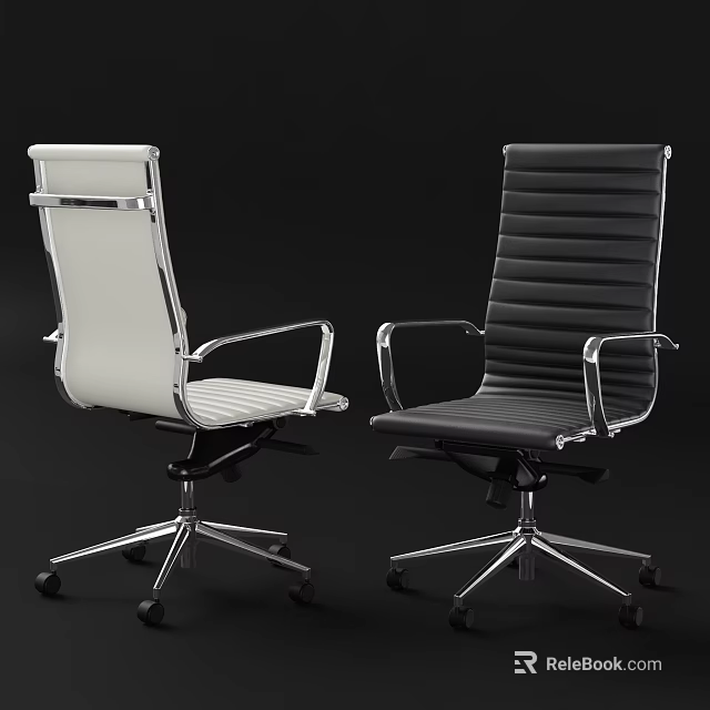 Modern Office Chairs White And Black High Back Striped Design Chrome Frame Armrests Swivel Base And Wheels 3d model 