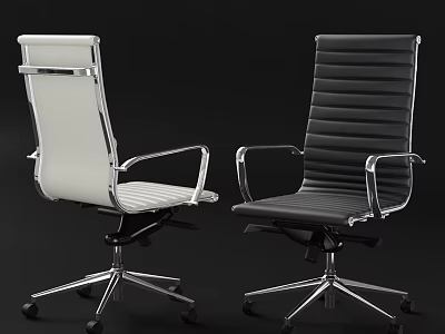 Modern Office Chairs White And Black High Back Striped Design Chrome Frame Armrests Swivel Base And Wheels 3d model