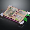 Vintage Open Book Magazine With Decorative String Green Leaves And Illustrated Pages