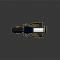 Futuristic Mechanical Weapon With Blue Yellow Accents And Spring Mechanism