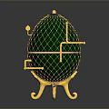 Green Egg Shaped Decorative Living Item With Gold Netted Frame And Stand