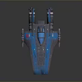 Futuristic Blue Winged Sci Fi Spaceship With Transparent Cockpit And Metallic Thrusters 3d model