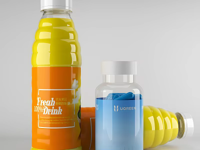 Vibrant Colored Fresh Fruit Drink Bottles With Natural Labels And Refreshing Taste 3d model