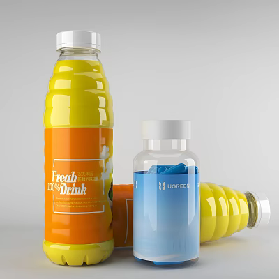 Vibrant Colored Fresh Fruit Drink Bottles With Natural Labels And Refreshing Taste 3d model