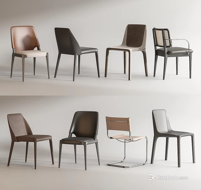 Modern Dining Chairs In Multiple Colors With Comfortable Upholstery And Slim Leg Design 3d model 