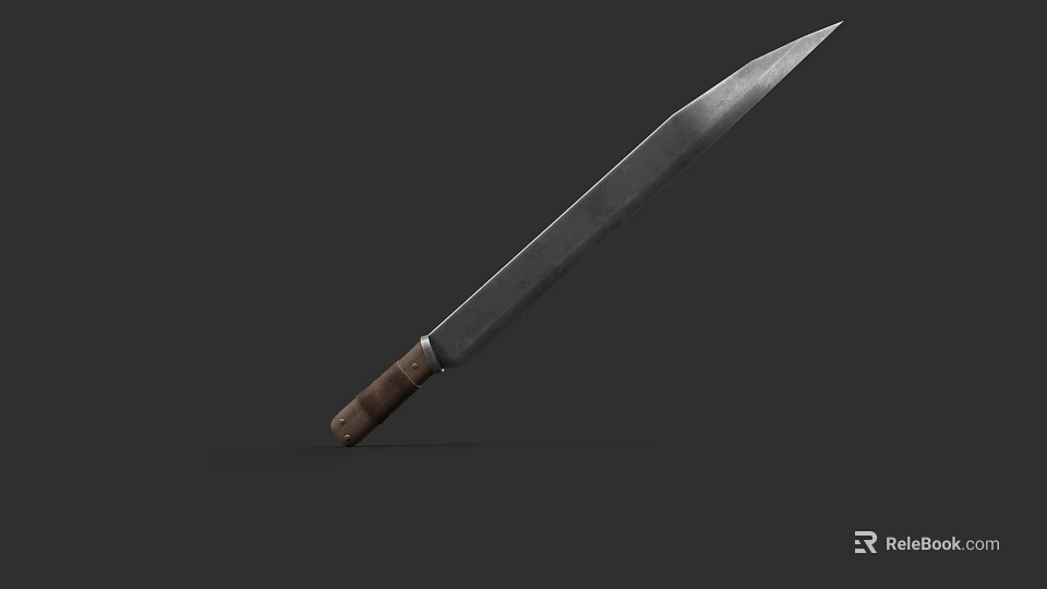 Long Blade Weapon With Wooden Handle And Sharp Metal Edge Design 3d model 