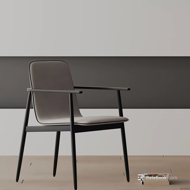Sleek Modern Dining Chair With Black Metal Frame And Gray Upholstered Seat 3d model 