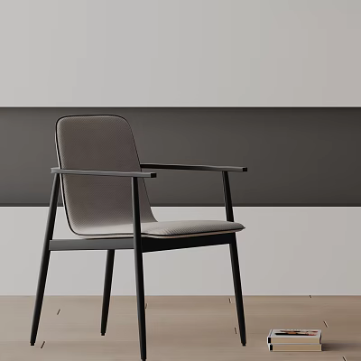 Sleek Modern Dining Chair With Black Metal Frame And Gray Upholstered Seat 3d model