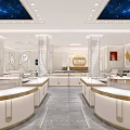 Elegant Luxury Jewelry Store Interior With Glass Display Cases And Starry Ceiling Design