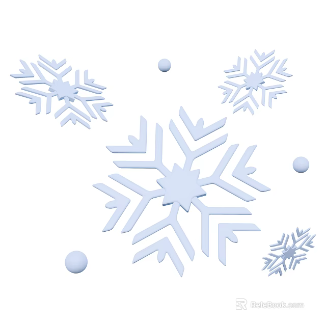 White Snowflake Decorative Ornament Set With Small Balls For Home Decoration 3d model 