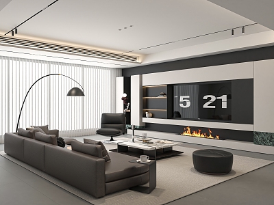 Modern living room sofa coffee table combination TV background wall 3d model