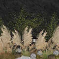 Dark Wall Decorated With Golden Leaves Dried Grasses Lanterns And Pumpkins For Autumn Decoration