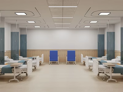 Modern Hospital Ward Interior With Medical Beds Blue Chairs And Equipment 3d model