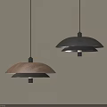 Modern Minimalist Pendant Lights With Wooden And Black Layered Design Hanging On Neutral Wall