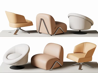 Modern Upholstered Accent Chairs With Unique Shapes Neutral Tones And Sleek Metal Frames 3d model