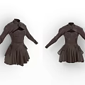 Brown Long Sleeve Dress With High Neck Ruffled Skirt And Fitted Waist Design