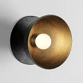 Modern Black And Gold Wall Sconce With Circular Metallic Shade And White Bulb