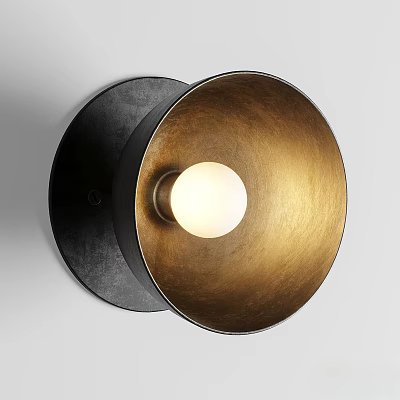 Modern Black And Gold Wall Sconce With Circular Metallic Shade And White Bulb 3d model