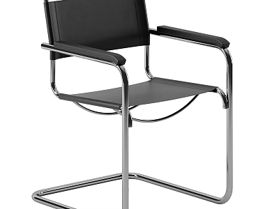 Stylish Modern Single Chair With Black Leather Seat Metal Frame And Armrests Design 3d model