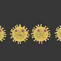 Four Yellow Virus Characters With Smiling Faces And Different Expressions On Gray Background 3d model