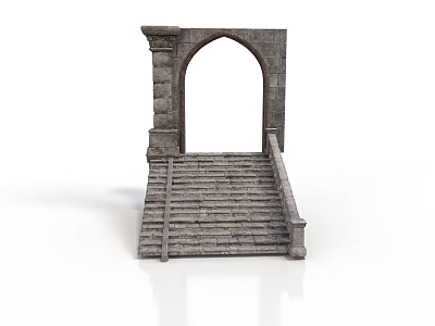 Ancient Stone Archway And Stairs Architectural Structure With Decorative Pillars And Stone Steps 3d model