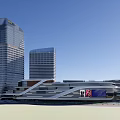 Modern Urban Architecture With Two High Rise Buildings And Green Roof Commercial Complex